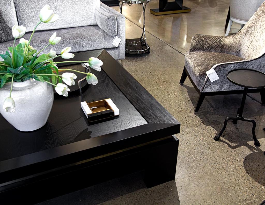 Modern Black Coffee Table with Gold Leaf Accents For Sale 9