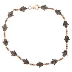 Modern Black Diamond 14 Karat Rose Gold Hamsa Link Bracelet