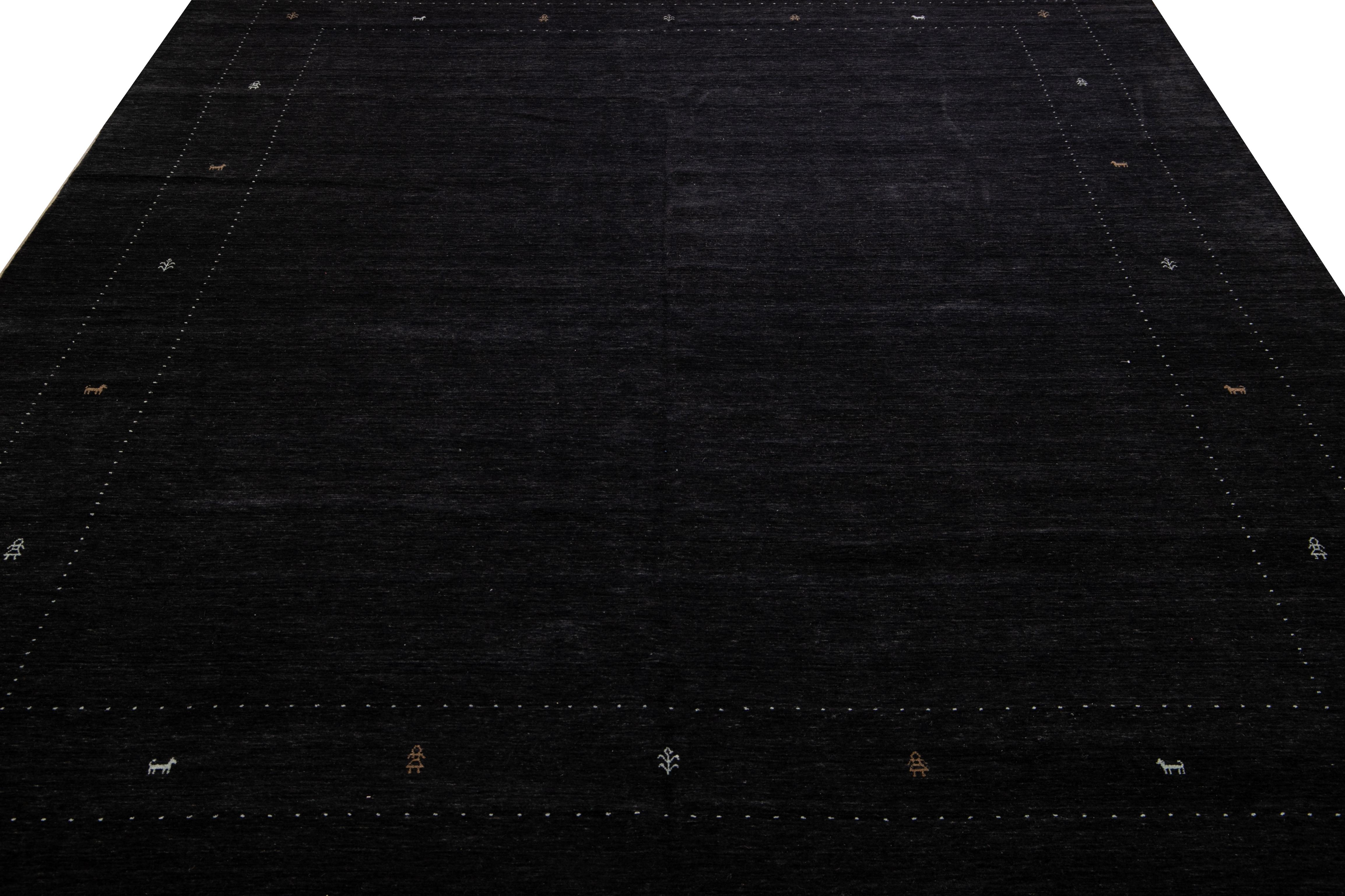 Minimaliste Tapis moderne en laine noir de style Gabbeh, tissé à la main, à motif minimaliste en vente