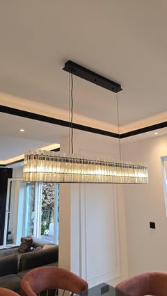 Modern Black Glass Rod Linear Chandelier Luxury Rectangular Ceiling Light New
