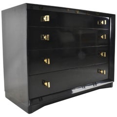 Modern Black Gloss Lacquer Chest, USA, 1940s