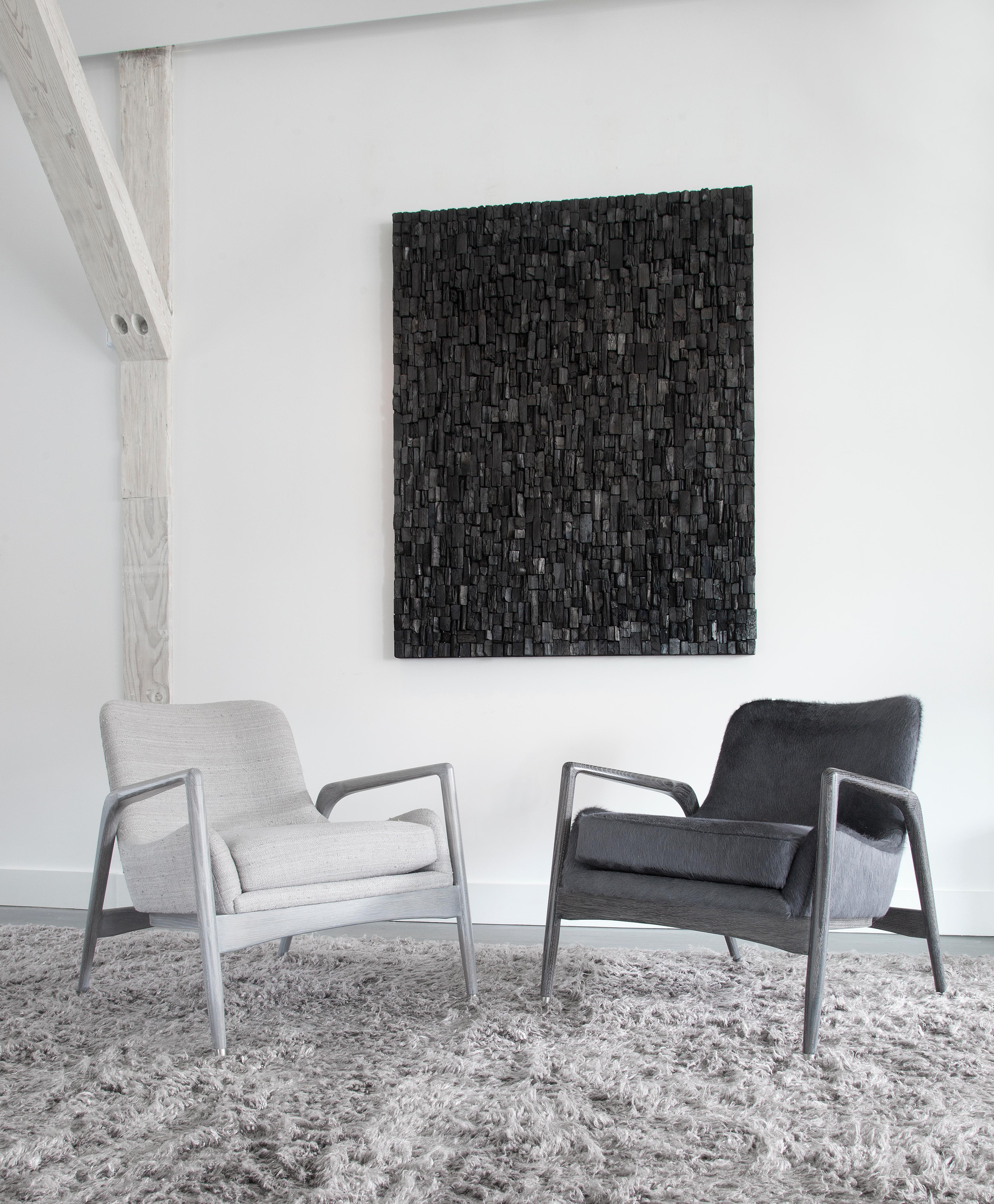 Mid-Century Modern Modern Black Hide-Upholstered Armchair with Blackened Oak Frame For Sale