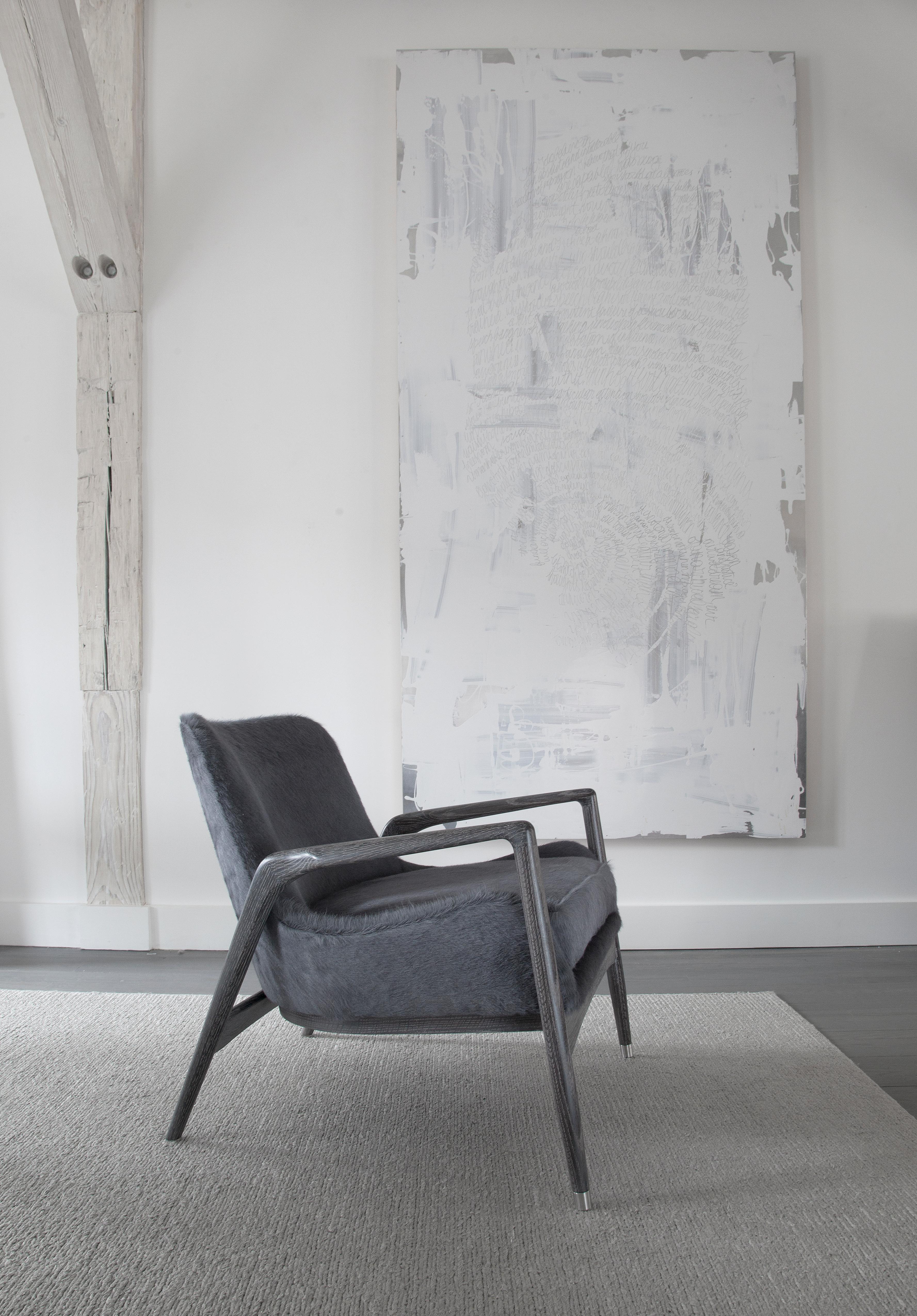 American Modern Black Hide-Upholstered Armchair with Blackened Oak Frame For Sale