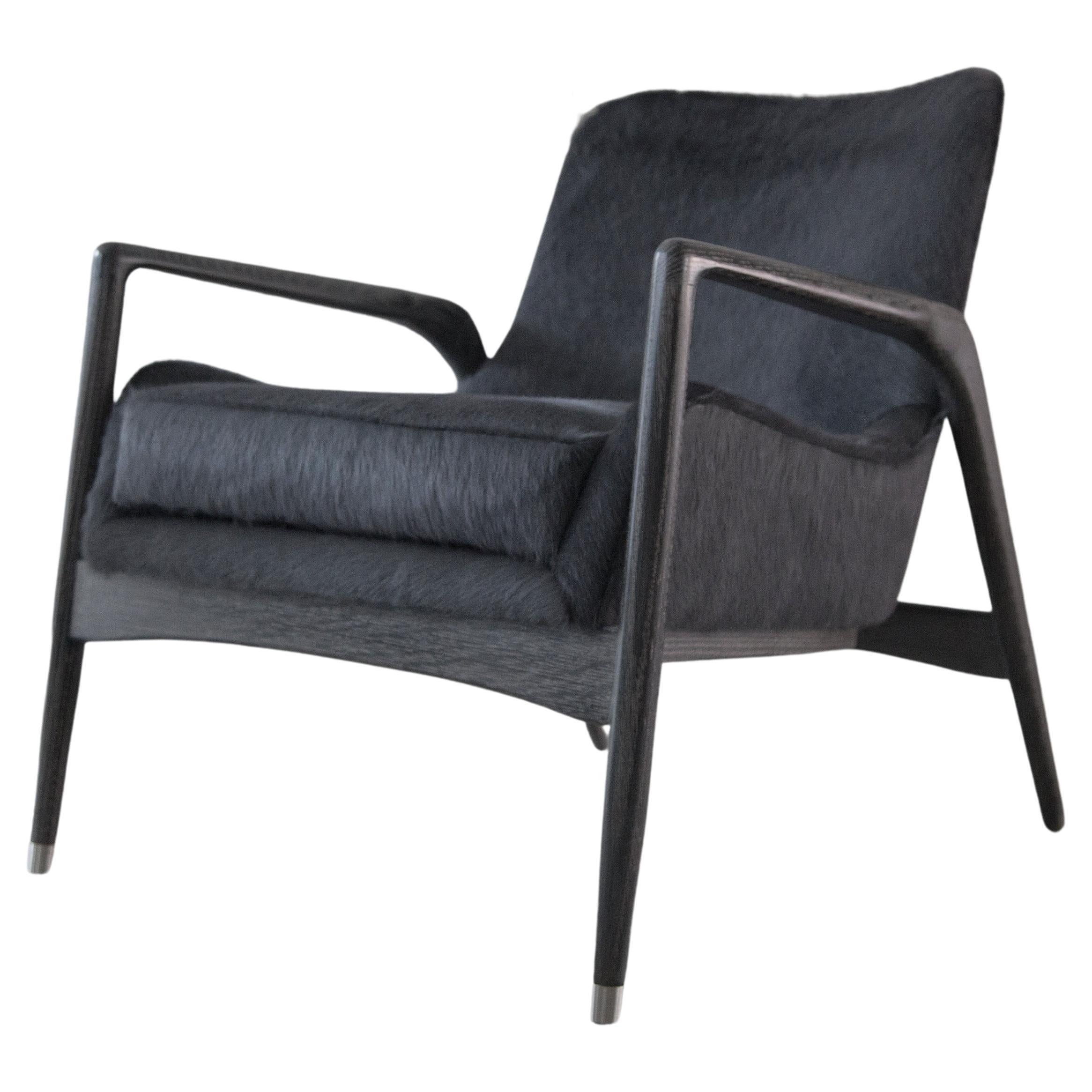 Modern Black Hide-Upholstered Armchair with Blackened Oak Frame
