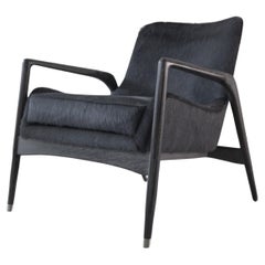 Modern Black Hide-Upholstered Armchair with Blackened Oak Frame