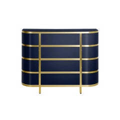 Modern Black, White, Gold, Brass High Gloss Rounded Sideboard with drawers