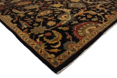 Modern Black Indian Mahal Rug, Biophilic Design Meets Blooming Midnight Garden