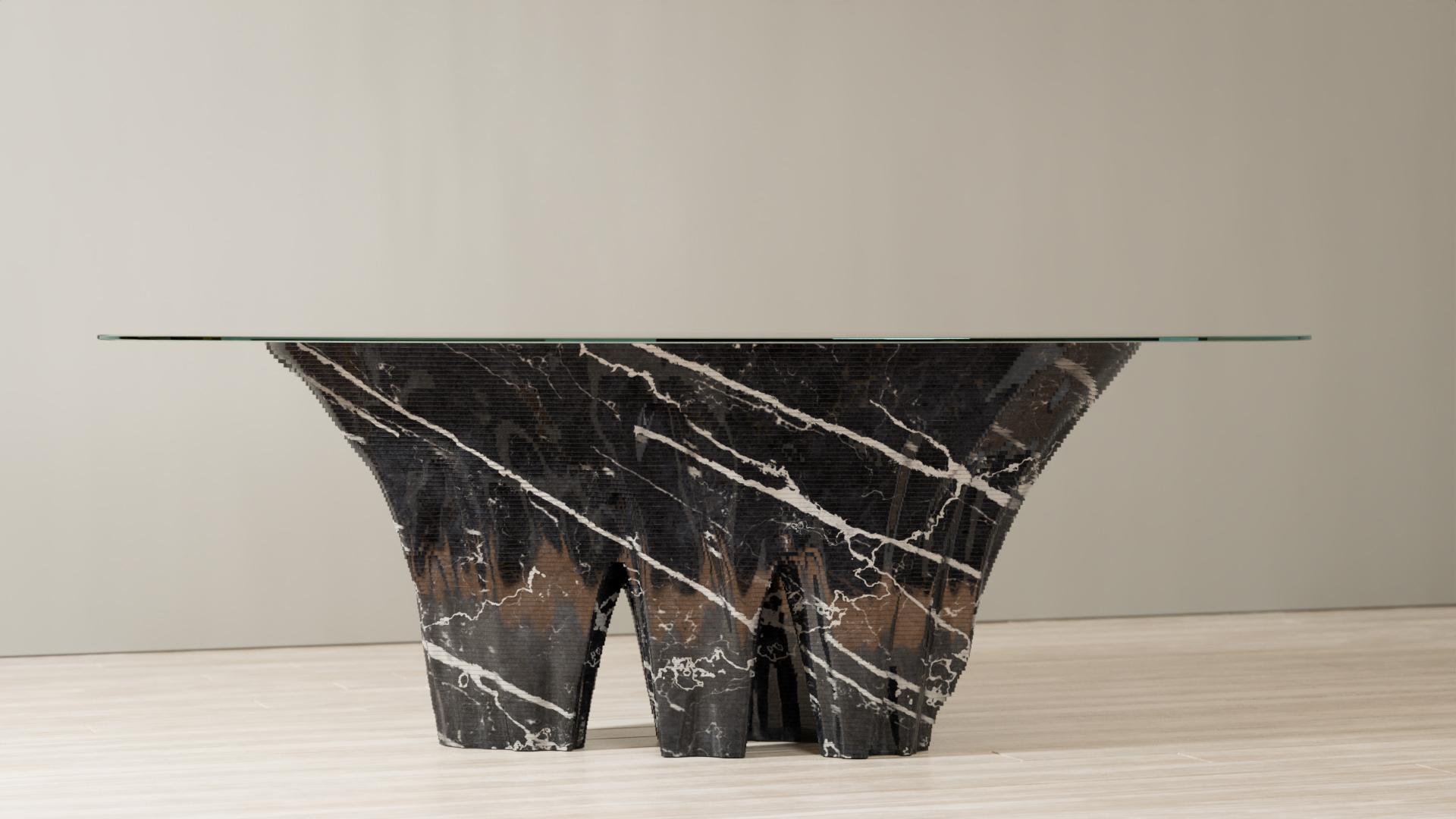 Unique dining table edition of Duffy London's Monument Valley design. 

A visual tribute to the rich desert landscapes; marrying contemporary design with luxurious Italian marble to create an enthralling new centerpiece for the living space.

A