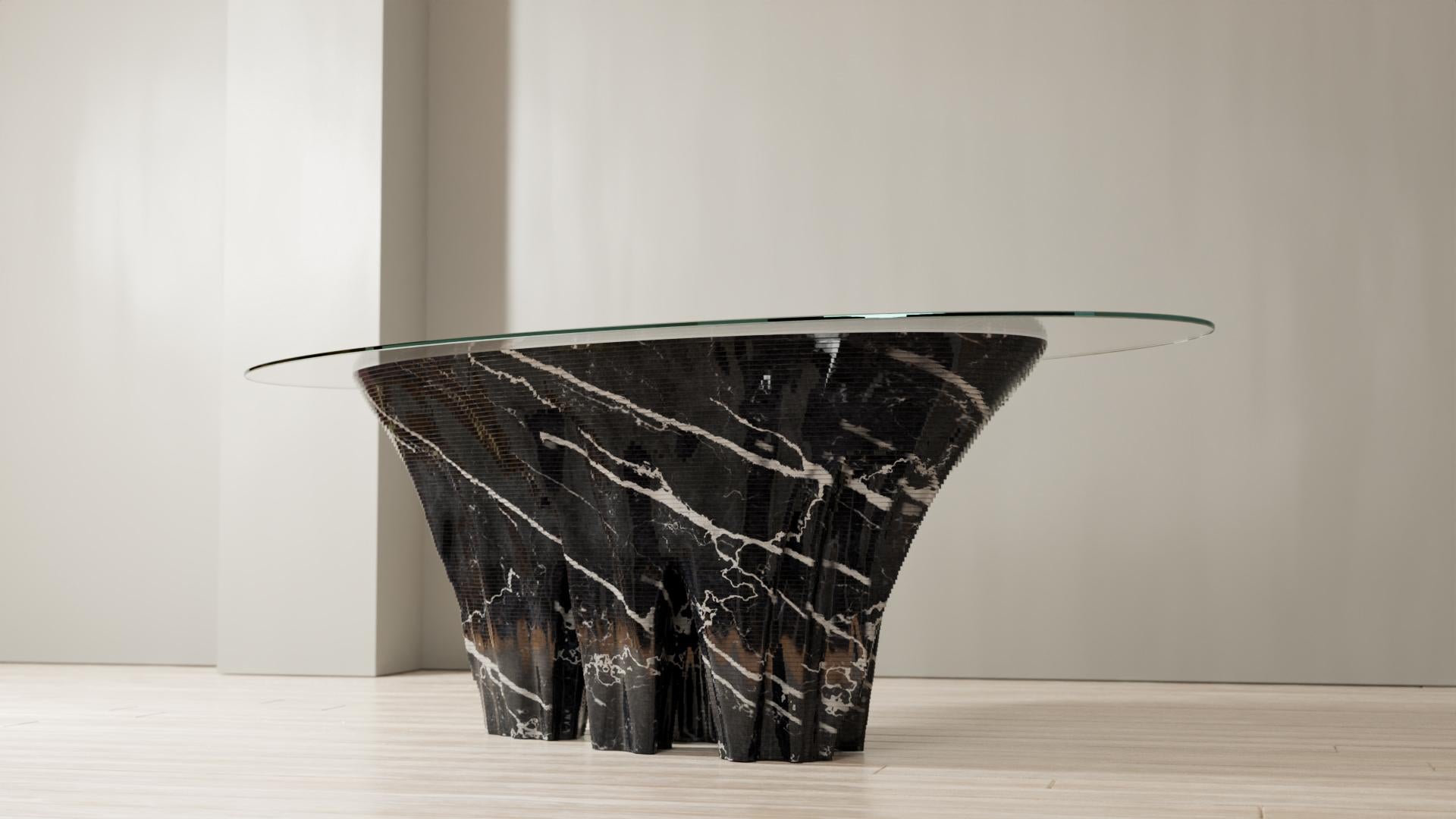Moderne Table de salle à manger moderne en marbre noir italien, design sur mesure en vente