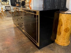 Modern Black Lacquer and Brass Sideboard After Pierre Cardin