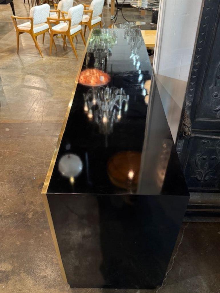 Italian Modern Black Lacquer and Brass Sideboard After Pierre Cardin For Sale