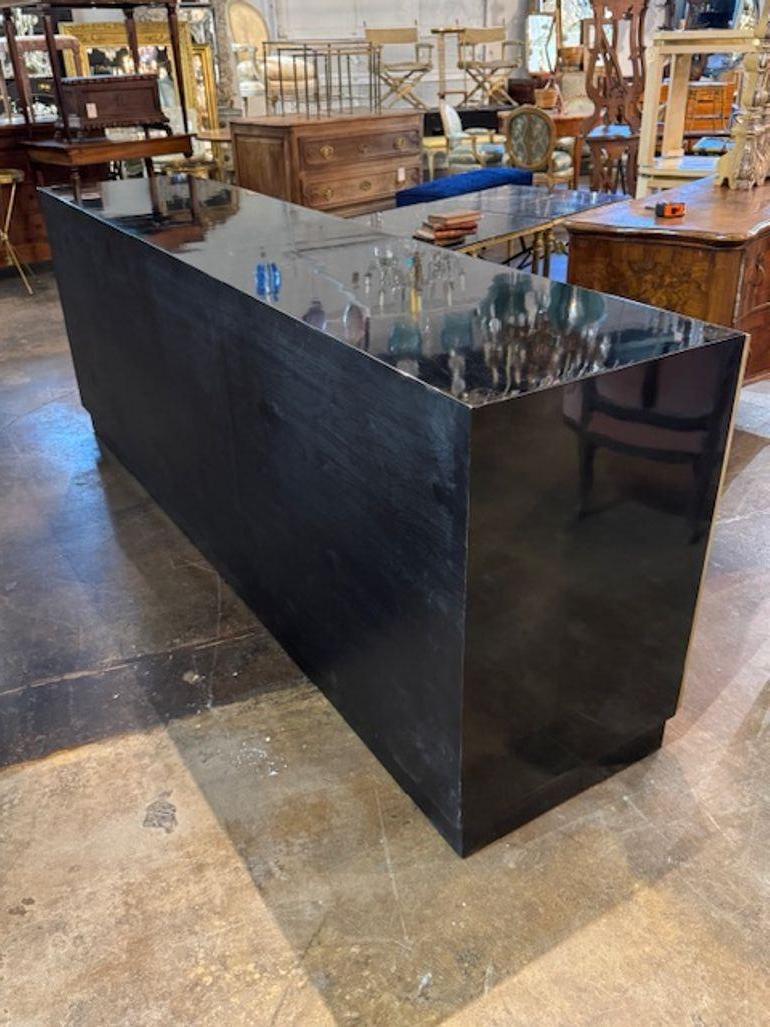 Modern Black Lacquer and Brass Sideboard After Pierre Cardin In Good Condition For Sale In Dallas, TX