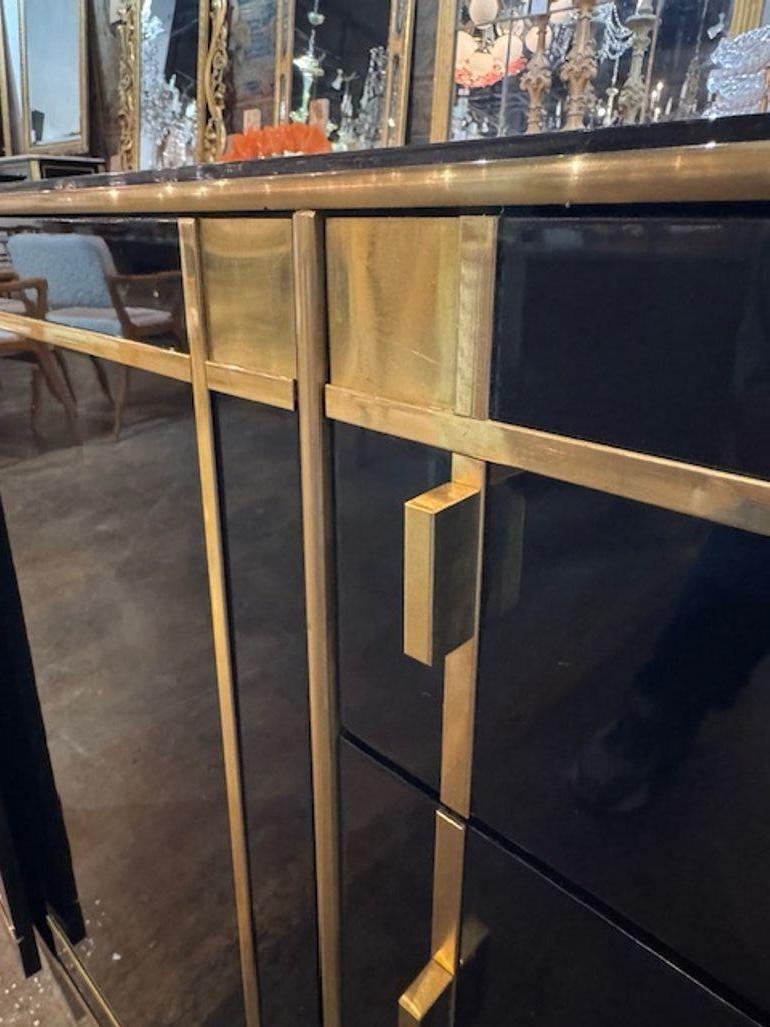 Modern Black Lacquer and Brass Sideboard After Pierre Cardin For Sale 1