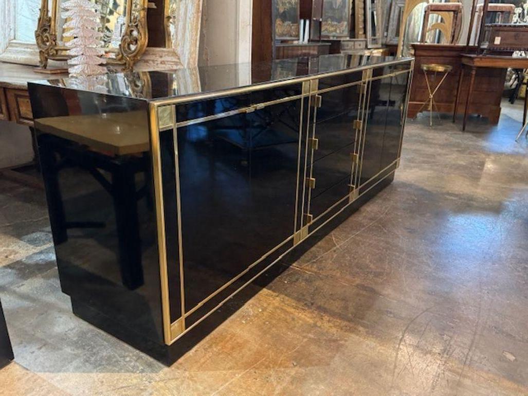 Modern Black Lacquer and Brass Sideboard After Pierre Cardin For Sale 2