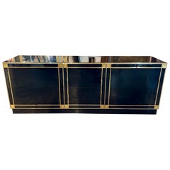 Modern Black Lacquer and Brass Sideboard After Pierre Cardin