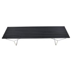 Modern Black Lacquer and chrome slatted bench with chrome base by Harry Bertoia