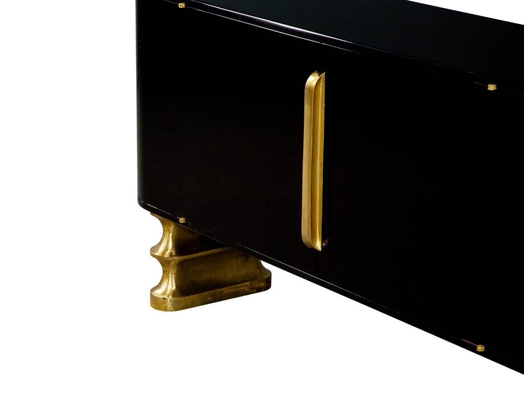 Modern Black Lacquer Brass Accented Credenza Buffet Sideboard 3