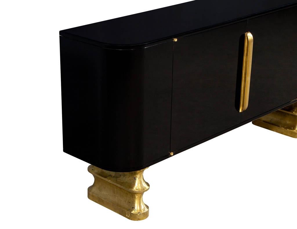 Metal Modern Black Lacquer Brass Accented Credenza Buffet Sideboard