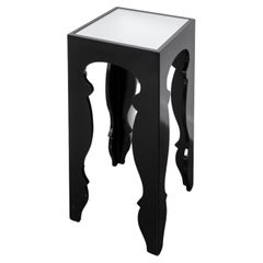 Modern Black Lacquer Mirror Top Accent Table