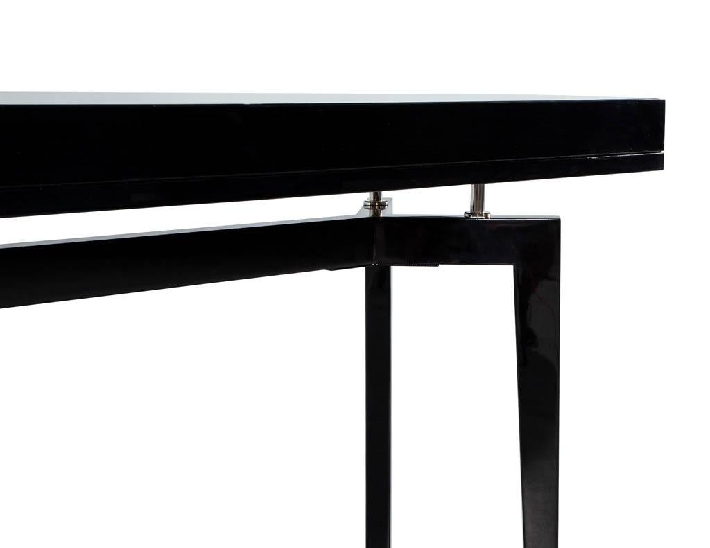 Stainless Steel Modern Black Lacquered Console Table For Sale