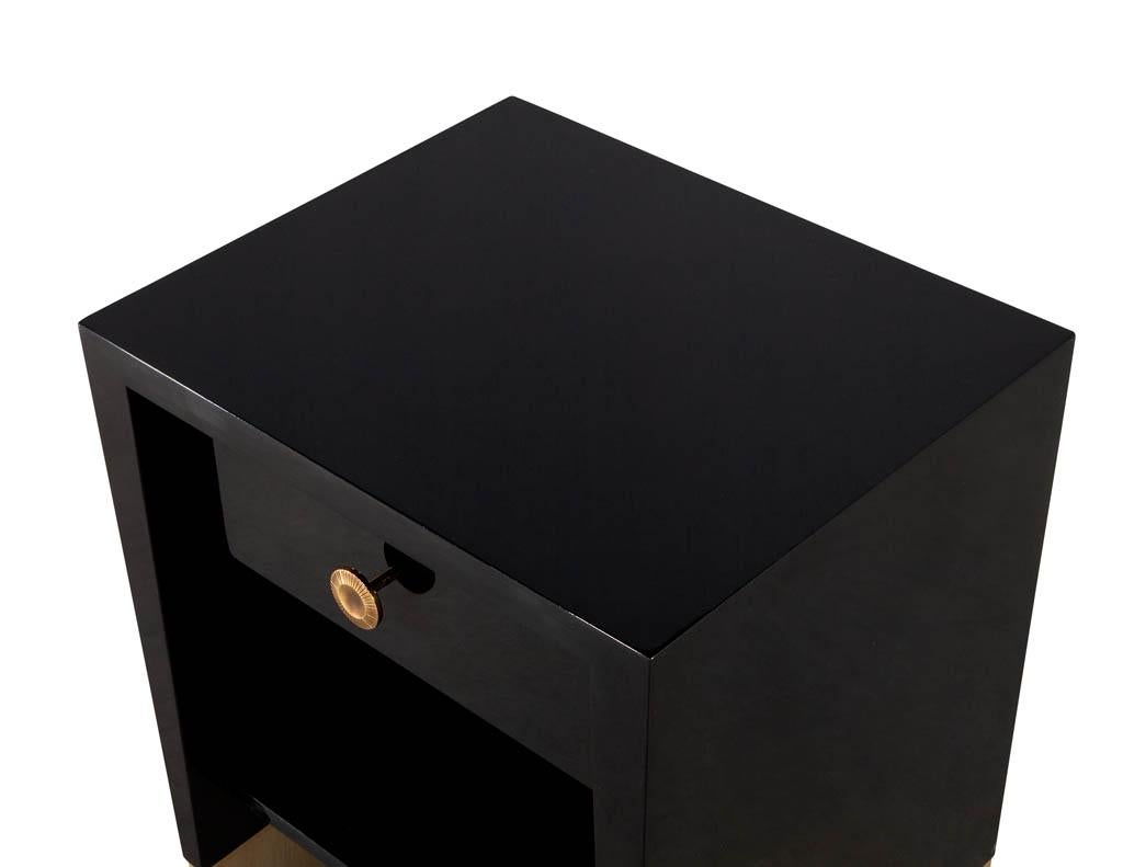 Brass Modern Black Lacquered End Table by Jacques Garcia Baker Furniture Large For Sale