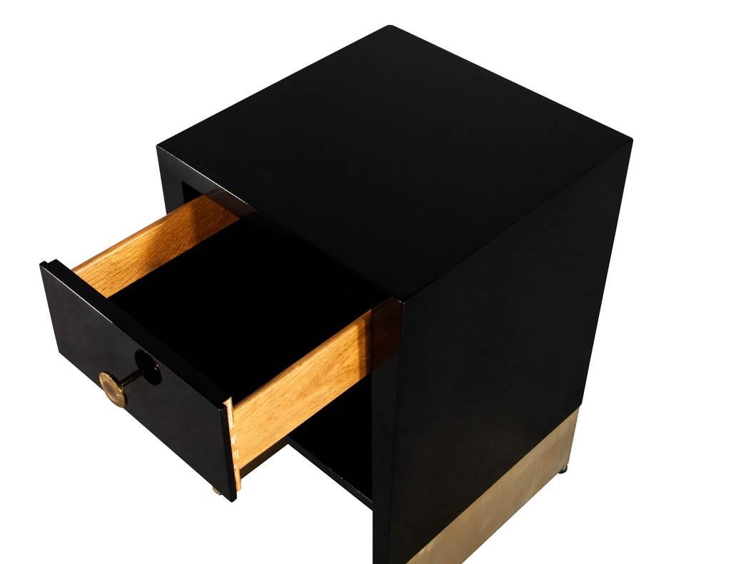 Brass Modern Black Lacquered End Table by Jacques Garcia Baker Furniture Small For Sale