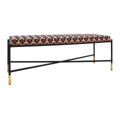 Modern Black Lacquered Iron and Patterned Cotton 1970s Italian Stool