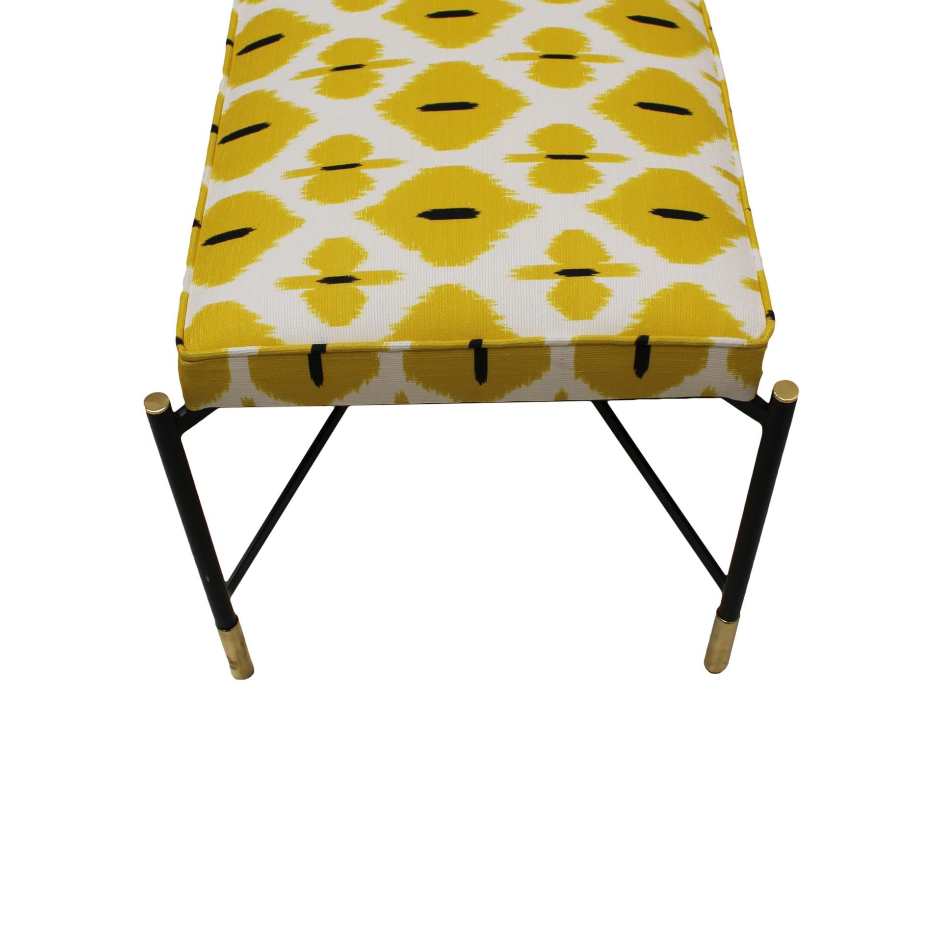 Late 20th Century Modern Black Lacquered Iron and Patterned Fabric, 1970s Italian Stool For Sale