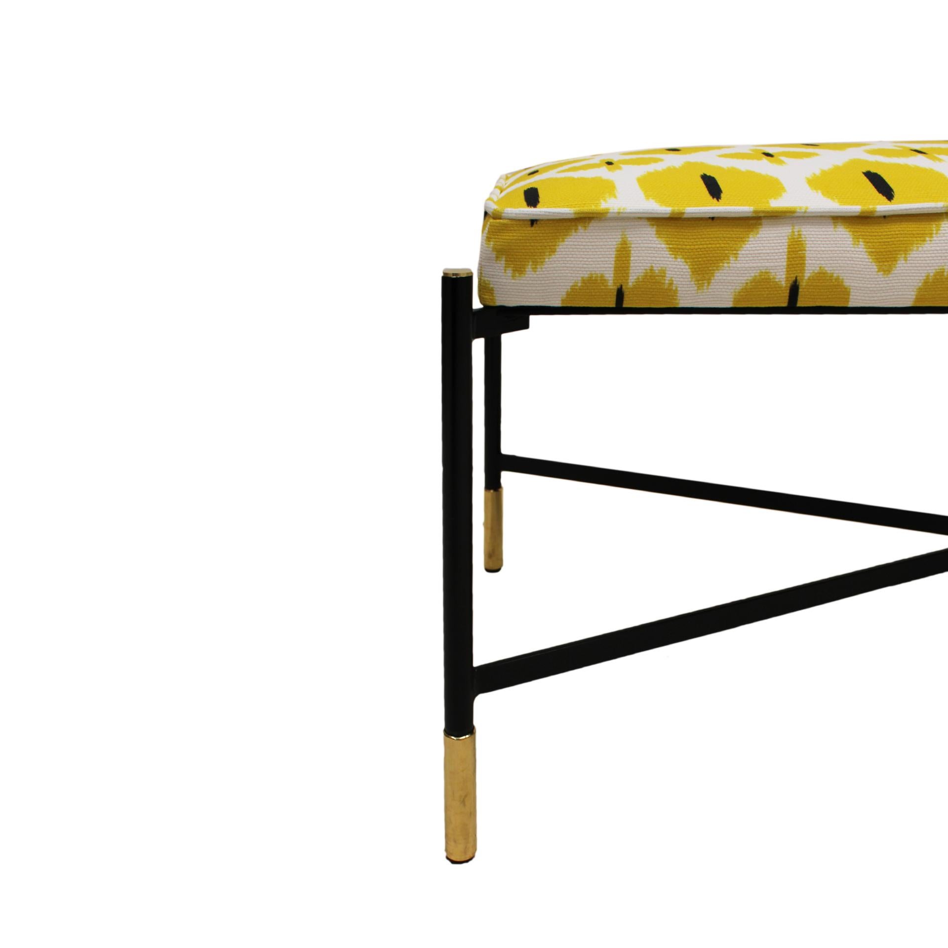 Metal Modern Black Lacquered Iron and Patterned Fabric, 1970s Italian Stool For Sale