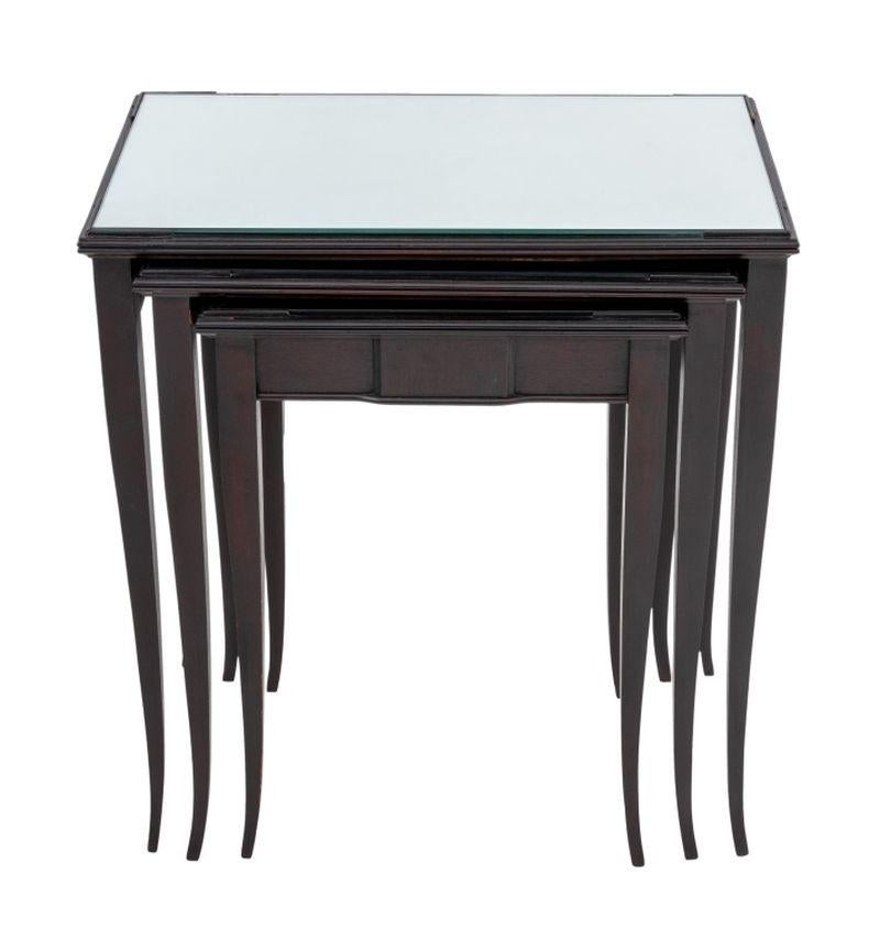 Modern Black Lacquered Mirrored Nesting Tables, 3 For Sale 1