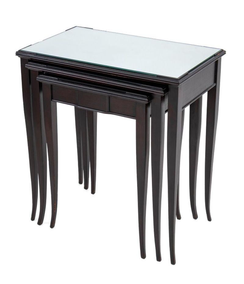 Modern Black Lacquered Mirrored Nesting Tables, 3 For Sale 2