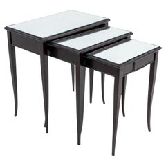 Moderne, schwarz lackierte, verspiegelte Nischentische, 3