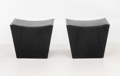 Modern Black Lacquered Ottomans, Pair
