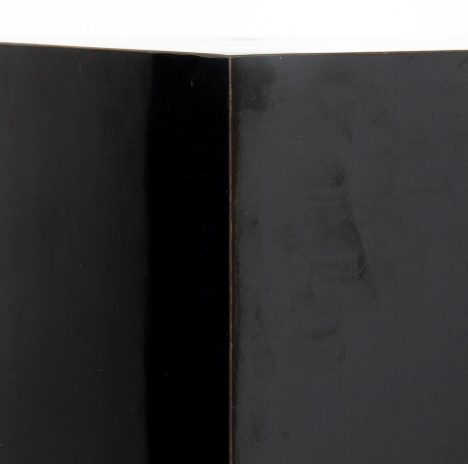 The set of five black lacquered composite wood rectangular pedestal stands,

 with the largest stand measuring 30.5