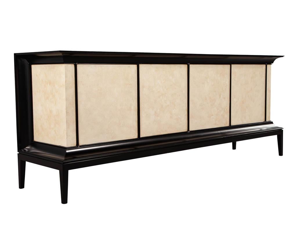 Modern Black Lacquered Sideboard Credenza with Faux Parchment Fronts For Sale 5