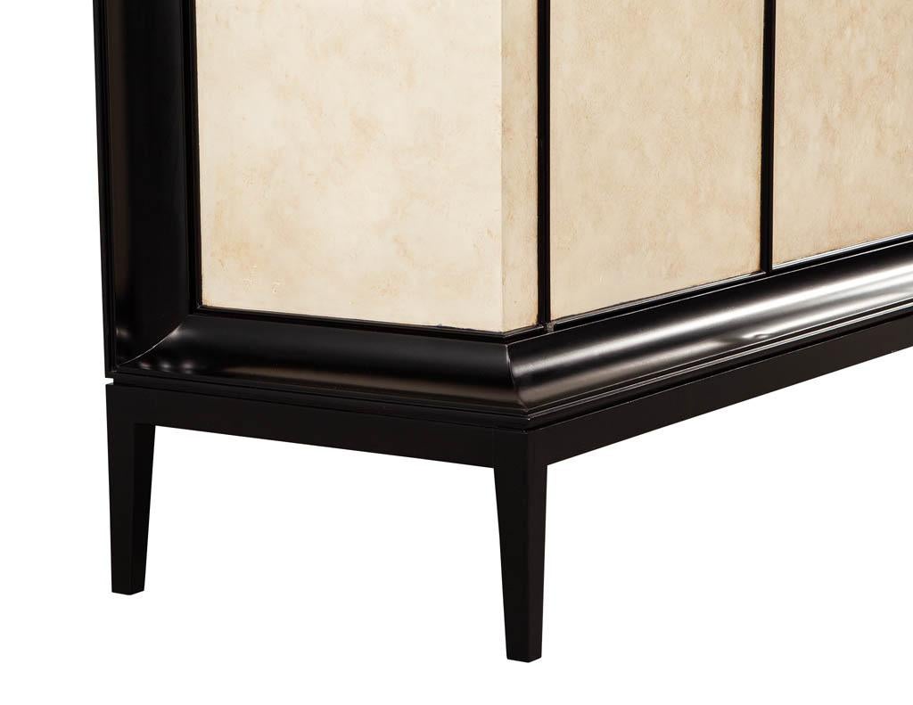 Modern Black Lacquered Sideboard Credenza with Faux Parchment Fronts For Sale 7