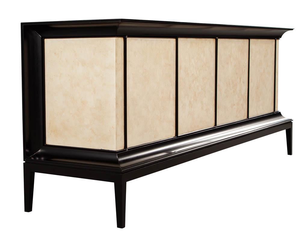 Modern Black Lacquered Sideboard Credenza with Faux Parchment Fronts For Sale 8