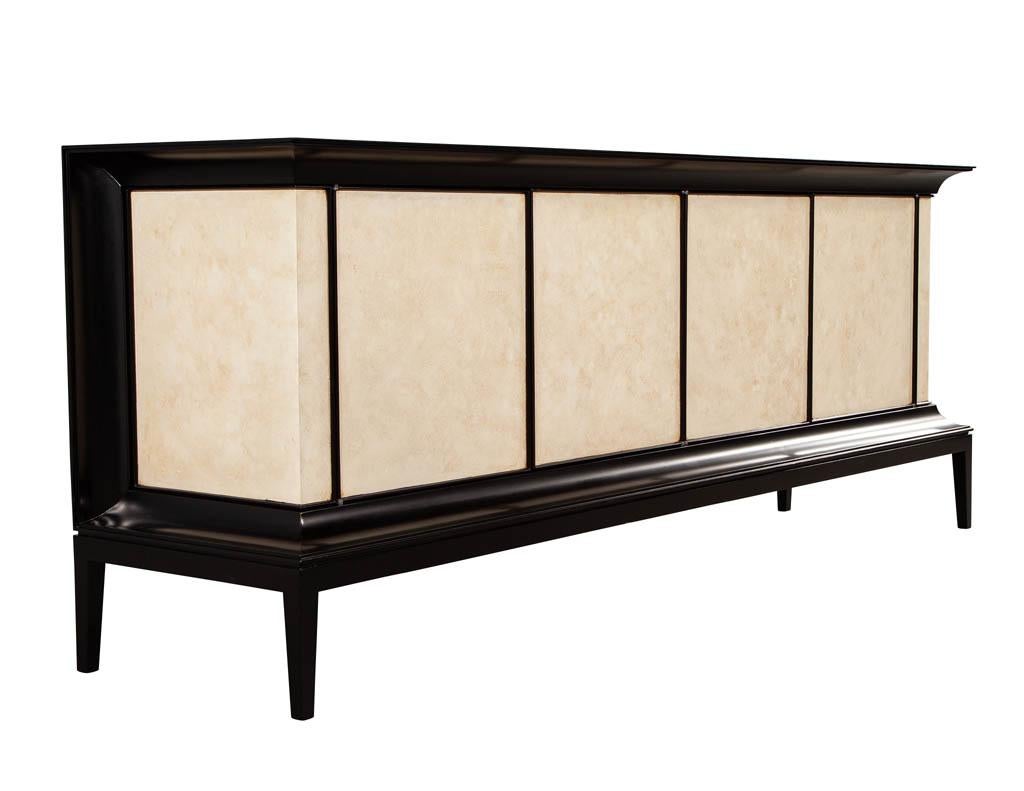 Modern Black Lacquered Sideboard Credenza with Faux Parchment Fronts For Sale 9