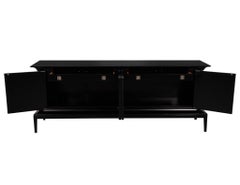 Modern Black Lacquered Sideboard Credenza with Faux Parchment Fronts