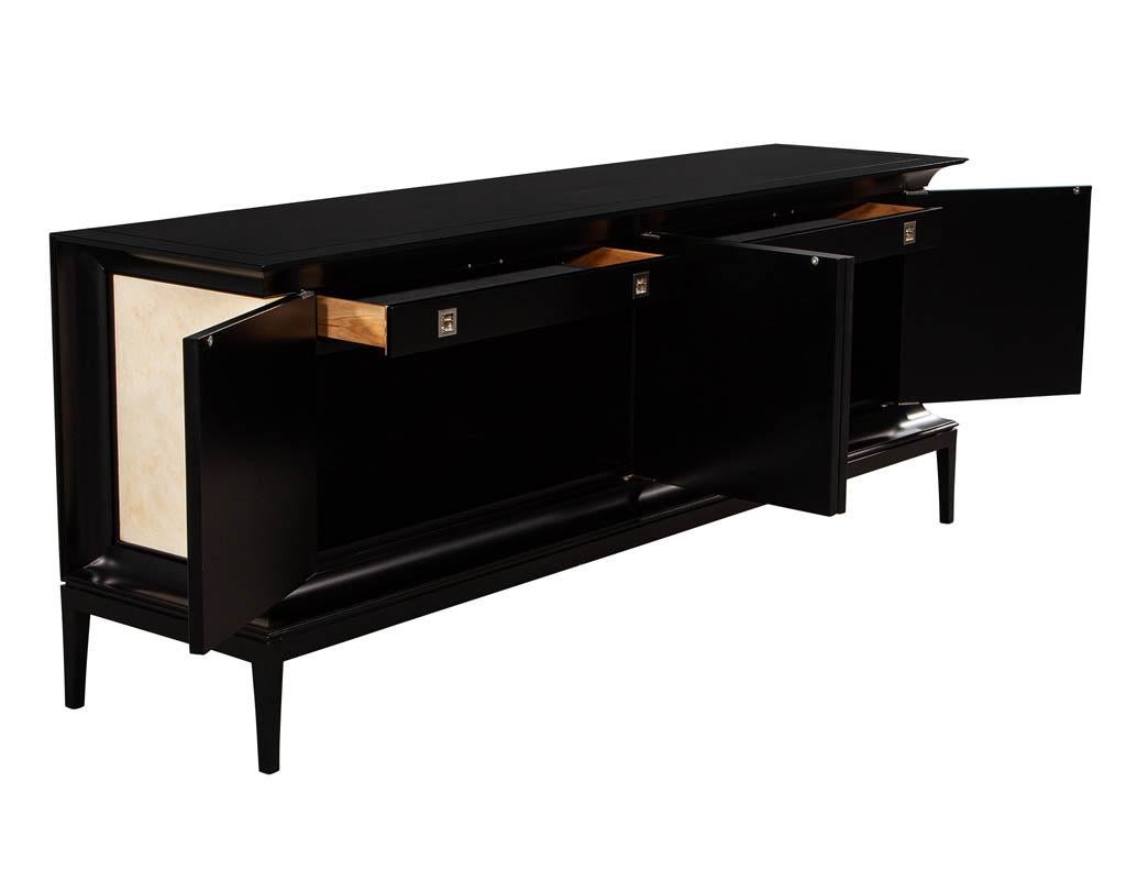 Mid-Century Modern Modern Black Lacquered Sideboard Credenza with Faux Parchment Fronts For Sale