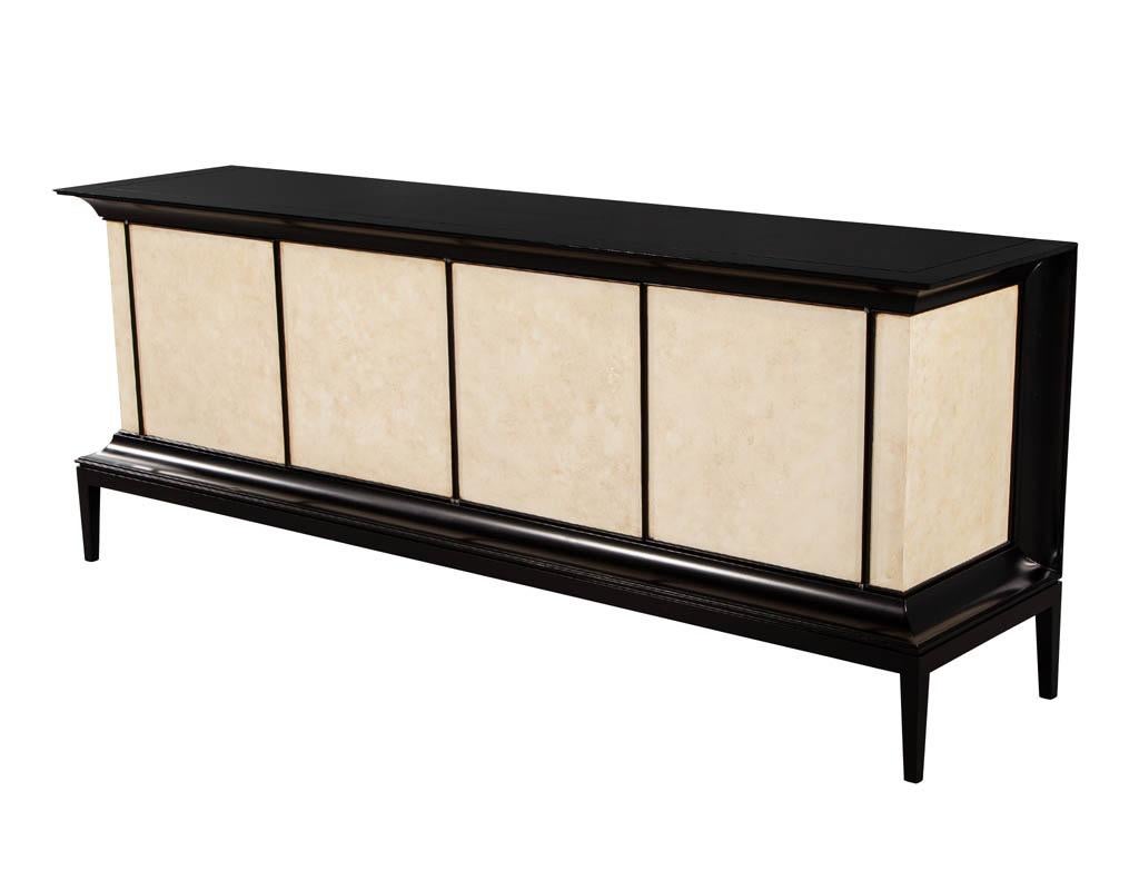 Modern Black Lacquered Sideboard Credenza with Faux Parchment Fronts In Excellent Condition For Sale In North York, ON