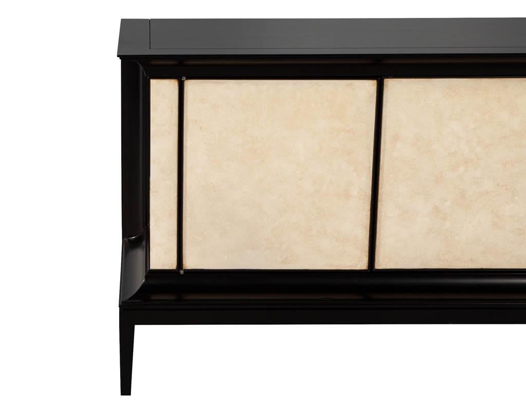 Modern Black Lacquered Sideboard Credenza with Faux Parchment Fronts For Sale 1