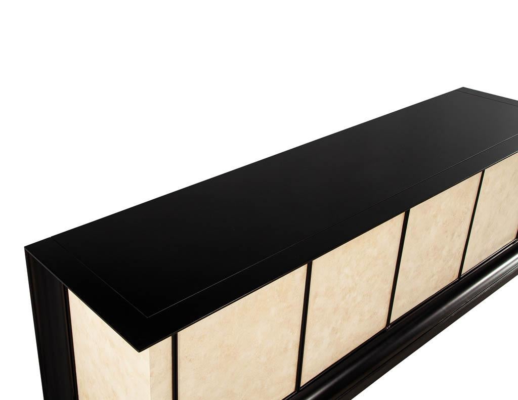 Modern Black Lacquered Sideboard Credenza with Faux Parchment Fronts For Sale 2