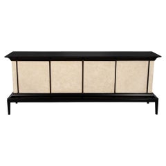 Moderne schwarz lackierte Sideboard-Anrichte mit Pergamentfronten