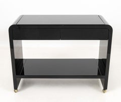 Modern Black Lacquered Waterfall Bar Cart