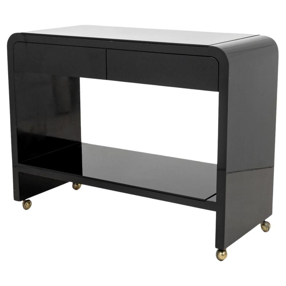 Modern Black Lacquered Waterfall Bar Cart, Brass Casters, 20th Century