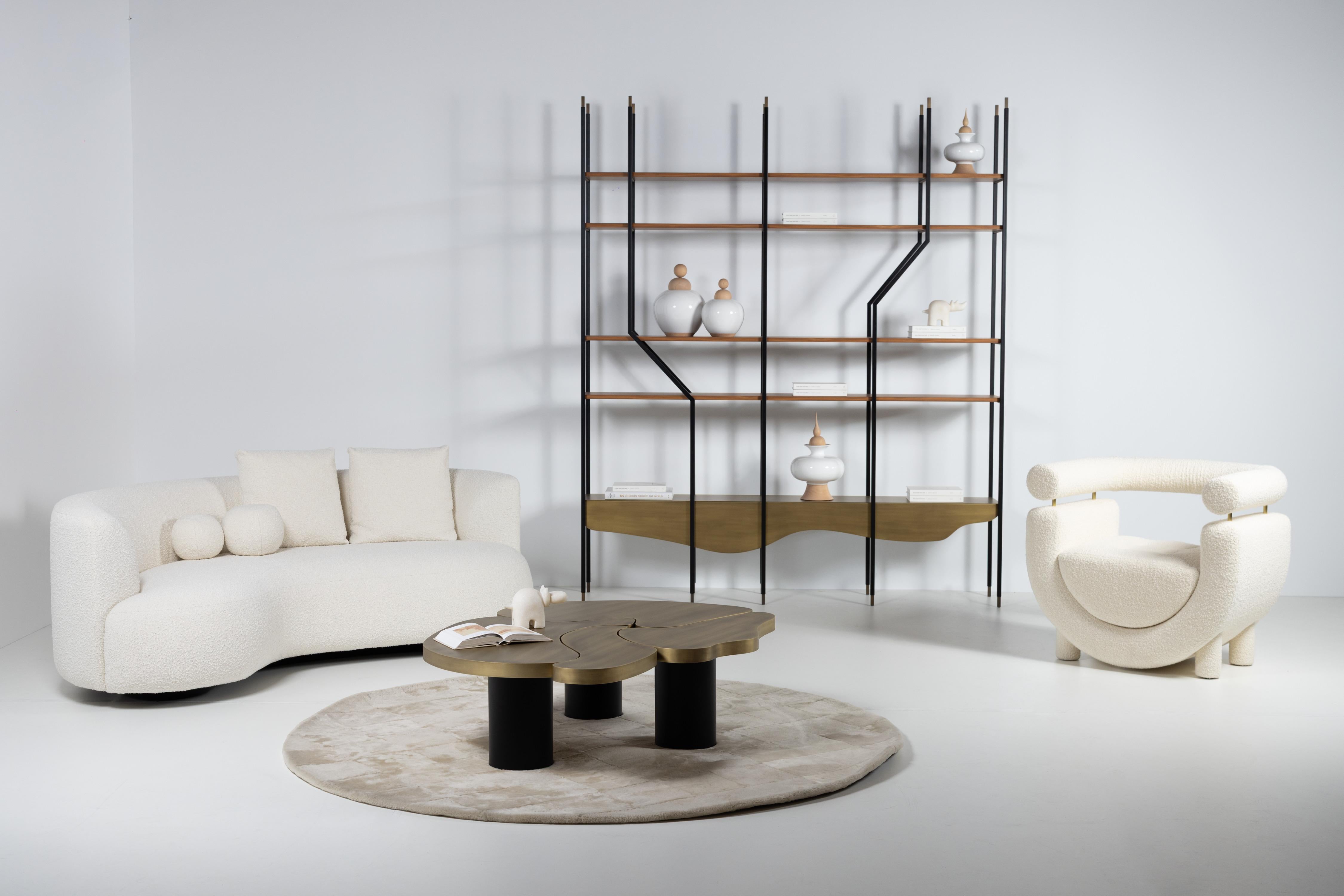 Portuguese Modern Black Lage Bookcase, Brass Walnut, Handmade in Portugal by Greenapple For Sale