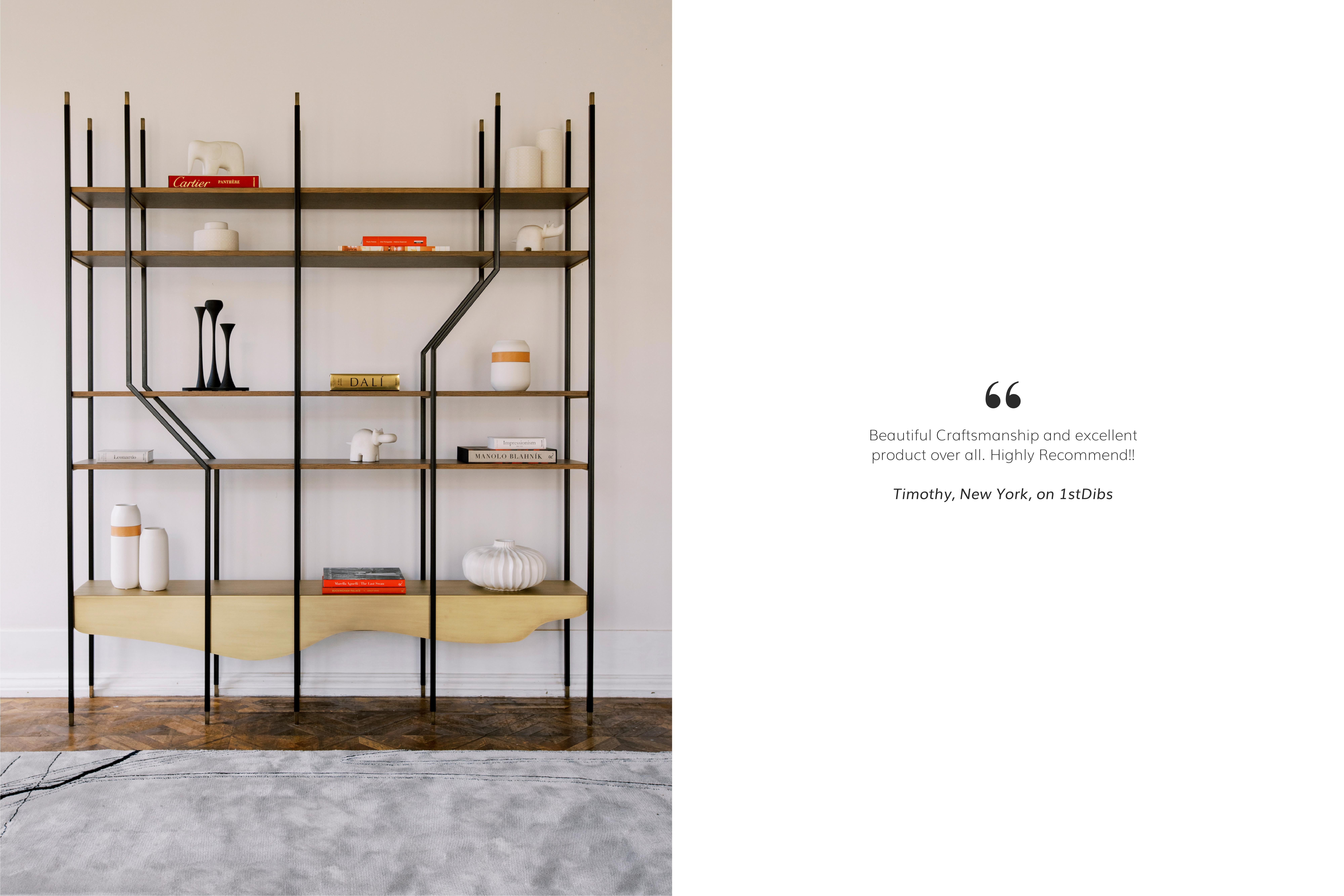 Lacquered Modern Black Lage Bookcase, Brass Walnut, Handmade in Portugal by Greenapple For Sale