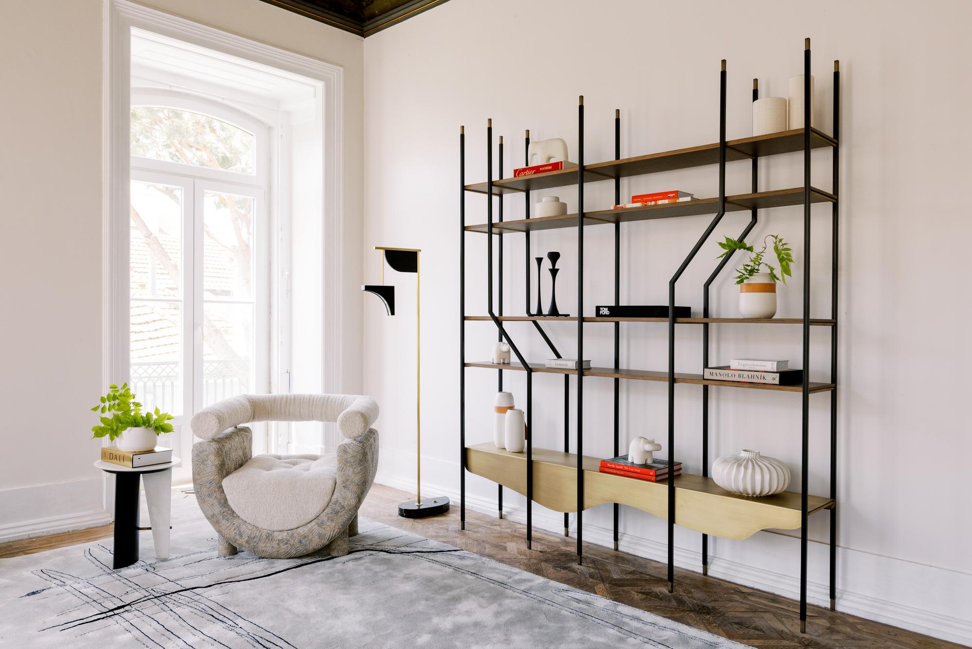 Laqué The Moderns Lage Bookcase, Brass Walnut, Handmade in Portugal by Greenapple en vente