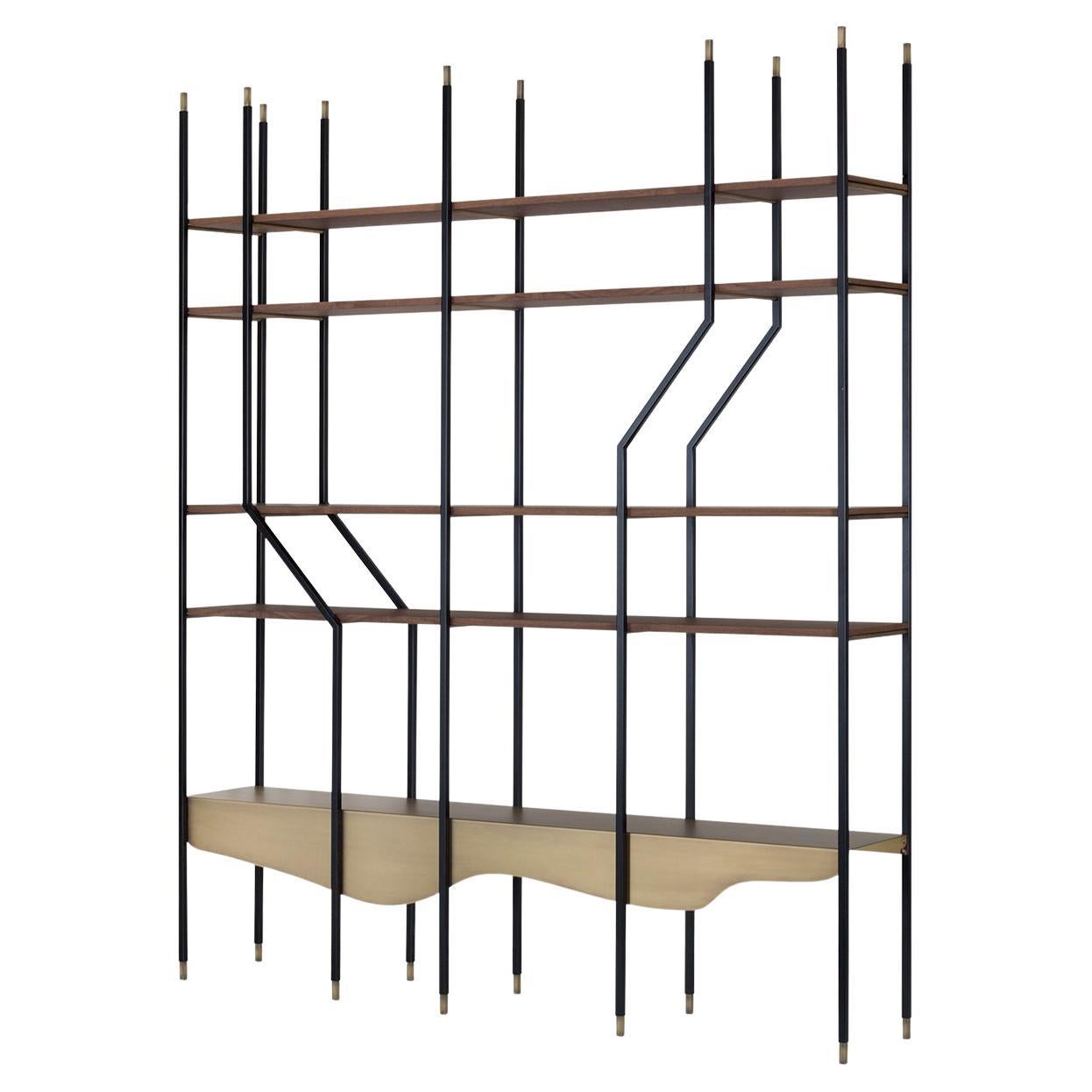 Modern Black Lage Bookcase, Brass Walnut, Handmade in Portugal by Greenapple For Sale